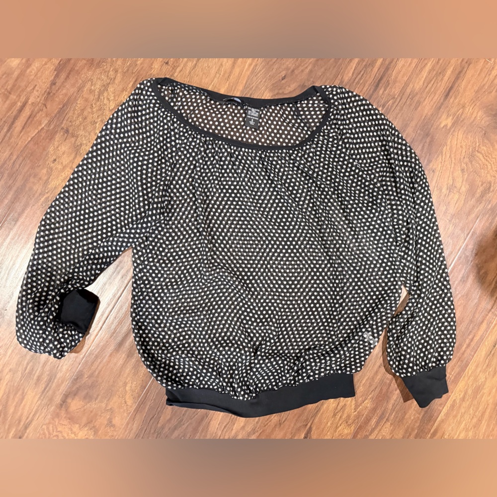 New York & Company Black and White Polka Dot Pullover Blouse